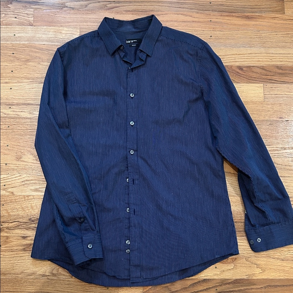 Bar III Men’s Fitted Fit Navy Striped Button-Up Shirt -EUC